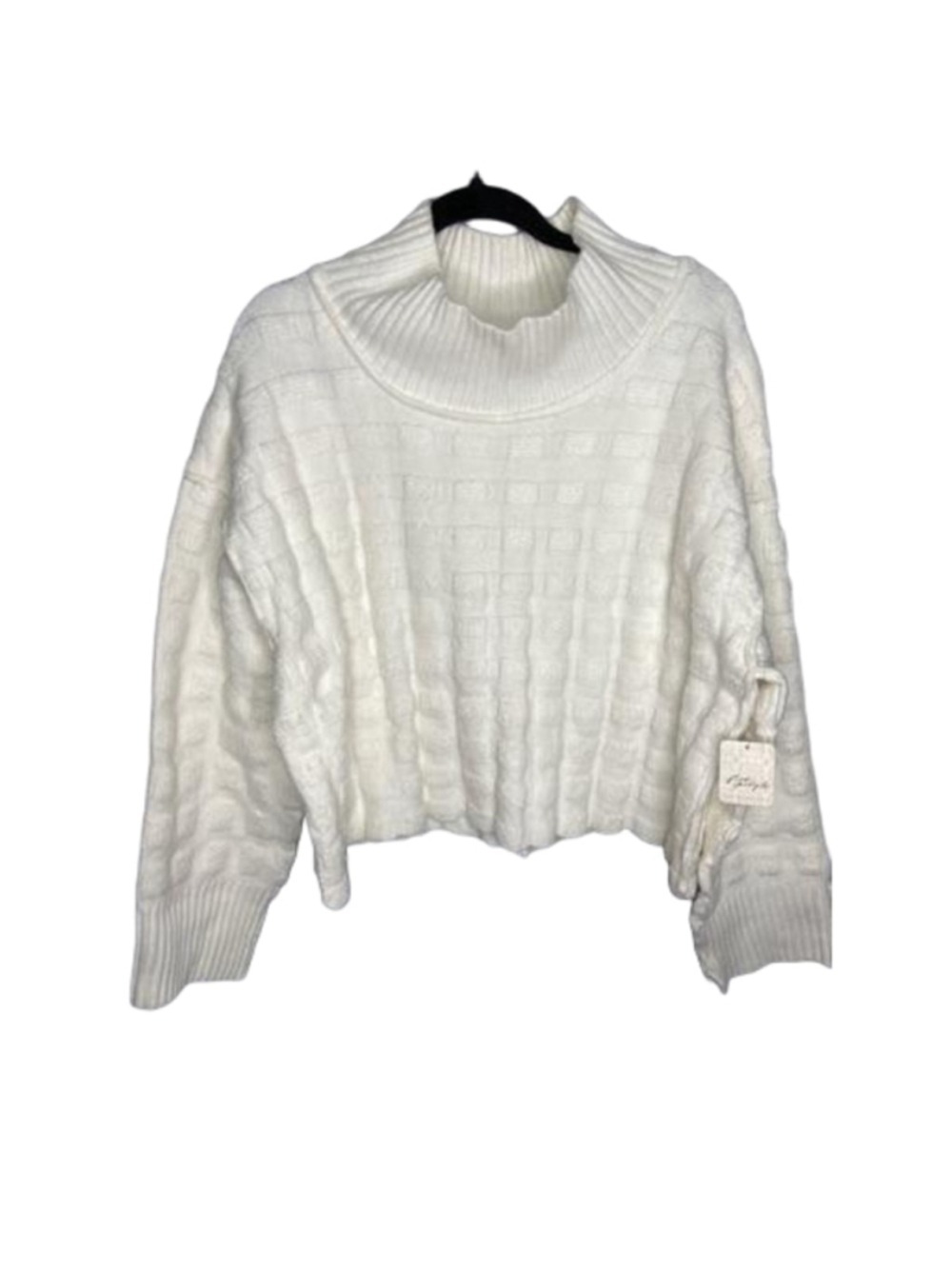 NWT Free People Size L Ivory Chunky Basketweave Knit Mock Neck Sweater - Picture 2 of 9